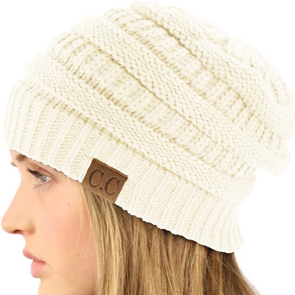 Warm chunky soft stretch cable knit beanie (ivory) - Picture 2 of 5